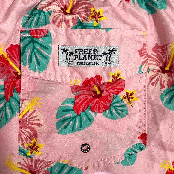 Free Planet Men's 7" Hibiscus Swim Trunks Shorts - Pink - Size XL - $48 - Picture 5 of 7